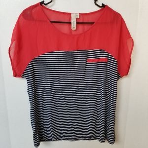 Robin-K Woman's Striped Blouse With Red